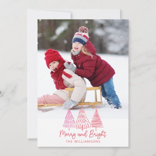 Aangepaste Foto Vrolijk Helder Roze Rode Bomen Ker Feestdagenkaart (Voorkant)