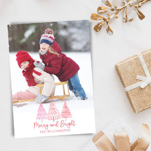 Aangepaste Foto Vrolijk Helder Roze Rode Bomen Ker Feestdagenkaart