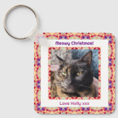 Aangepaste Foto Vrolijk Kerstfeest Jolly Pet Cat K Sleutelhanger (Voorkant)