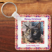 Aangepaste Foto Vrolijk Kerstfeest Jolly Pet Cat K Sleutelhanger (Voorkant)