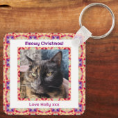 Aangepaste Foto Vrolijk Kerstfeest Jolly Pet Cat K Sleutelhanger (Achterkant)