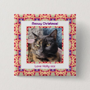 Aangepaste Foto Vrolijk Kerstfeest Jolly Pet Cat K Vierkante Button 5,1 Cm