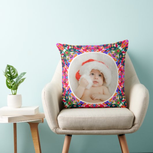 Aangepaste foto Vrolijk Kerstmis Modern Kleurrijk Kussen (Stoel)