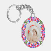 Aangepaste foto Vrolijk Kerstmis Modern Kleurrijk Sleutelhanger (Voorkant Links)