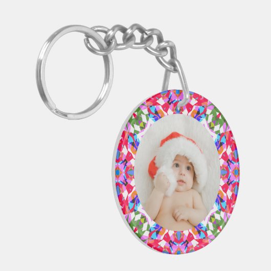 Aangepaste foto Vrolijk Kerstmis Modern Kleurrijk Sleutelhanger (Voorkant Links)