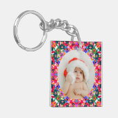 Aangepaste foto Vrolijk Kerstmis Modern Kleurrijk Sleutelhanger (Voorkant Links)
