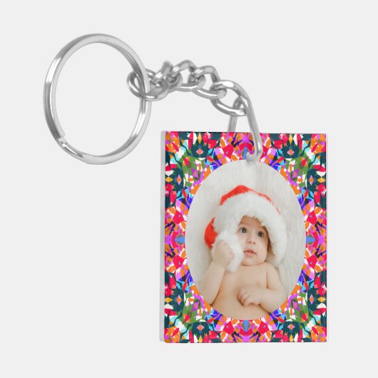 Aangepaste foto Vrolijk Kerstmis Modern Kleurrijk Sleutelhanger (Voorkant Links)