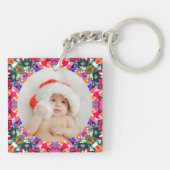Aangepaste foto Vrolijk Kerstmis Modern Kleurrijk Sleutelhanger (Achterkant)
