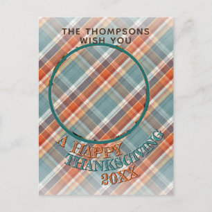 Aangepaste foto Vrolijke Thanksgiving Plaid Patter Briefkaart