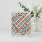 Aangepaste foto Vrolijke Thanksgiving Plaid Patter Briefkaart (Staand voorkant)