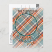 Aangepaste foto Vrolijke Thanksgiving Plaid Patter Briefkaart (Voorkant / Achterkant)