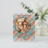 Aangepaste foto Vrolijke Thanksgiving Plaid Patter Briefkaart (Staand voorkant)