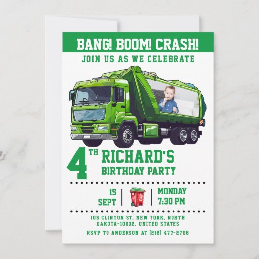 Aangepaste foto vuilniswagen Verjaardagsfeest Kaart (Voorkant)