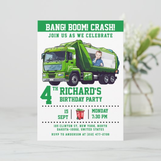 Aangepaste foto vuilniswagen Verjaardagsfeest Kaart (Staand voorkant)