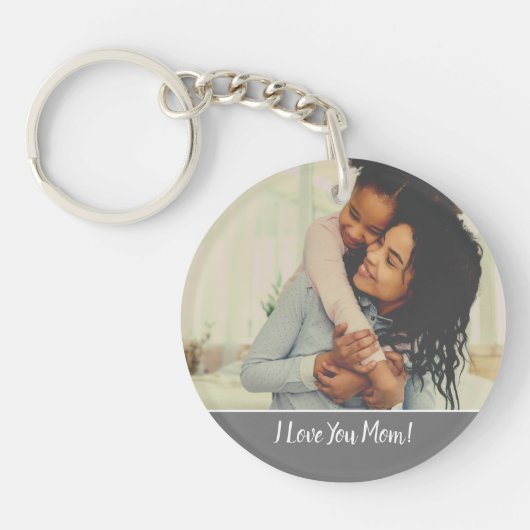 Aangepaste foto waar ik van hou, mam Grey Sleutelhanger (Voorkant)