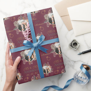 Aangepaste foto-Waterverf Floral Bride & Groom Cadeaupapier