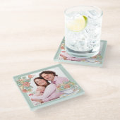 Aangepaste foto waterverf Floral en Teacup Glazen Onderzetter (Schuin)