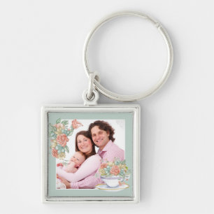 Aangepaste foto waterverf Floral en Teacup Sleutelhanger