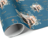Aangepaste foto-Waterverf Floral Mr & Mrs Navy Blu Cadeaupapier (Rol Hoek)