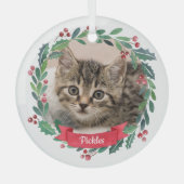 Aangepaste foto-Waterverf Pet Cat met kerstmis Glas Ornament (Voorkant)