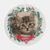 Aangepaste foto-Waterverf Pet Cat met kerstmis Glas Ornament (Achterkant)