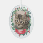 Aangepaste foto-Waterverf Pet Cat met kerstmis Glas Ornament (Voorkant links)