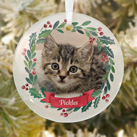 Aangepaste foto-Waterverf Pet Cat met kerstmis Glas Ornament