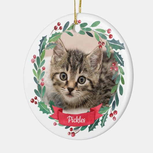 Aangepaste foto-Waterverf Pet Cat met kerstmis Keramisch Ornament (Links)