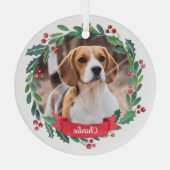 Aangepaste foto-Waterverf Pet Dog met kerstmis Glas Ornament (Achterkant)