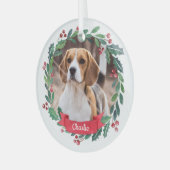 Aangepaste foto-Waterverf Pet Dog met kerstmis Glas Ornament (Voorkant links)