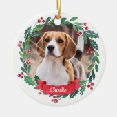 Aangepaste foto-Waterverf Pet Dog met kerstmis Keramisch Ornament (Voorkant)