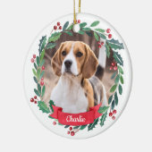 Aangepaste foto-Waterverf Pet Dog met kerstmis Keramisch Ornament (Links)