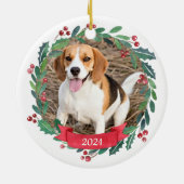 Aangepaste foto-Waterverf Pet Dog met kerstmis Keramisch Ornament (Achterkant)