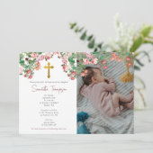 Aangepaste foto-Waterverf Roos Garden Girl Baptism Kaart (Staand voorkant)