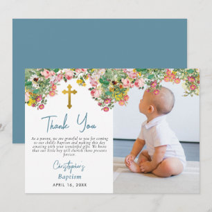 Aangepaste foto-Waterverf Roos Tuinjongen Baptisme Bedankkaart