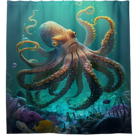 Aangepaste foto Waterverf Zee Octopus gepersonalis Douchegordijn (Voorkant)