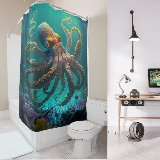 Aangepaste foto Waterverf Zee Octopus gepersonalis Douchegordijn