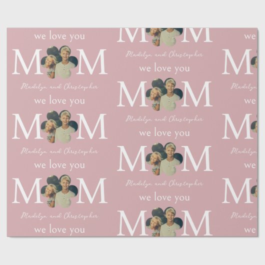 Aangepaste foto We houden van je mam roze Moederda Cadeaupapier (Vlak)