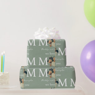 Aangepaste foto We houden van jou mama groene Moed Cadeaupapier