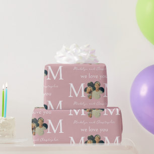 Aangepaste foto We houden van jou mama Roze Moeder Cadeaupapier