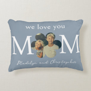 Aangepaste foto We Love You Mama op stoffig blauw Accent Kussen