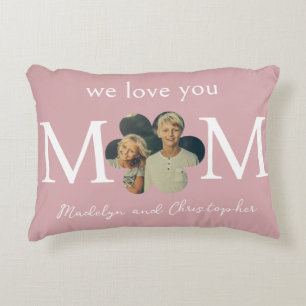 Aangepaste foto We Love You Mama op zachte roze Accent Kussen