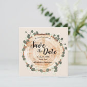 Aangepaste foto website houtnerf eucalyptus Bruilo Save The Date (Staand voorkant)