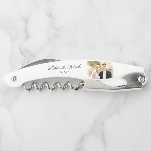 Aangepaste foto-weddenschap Groomsman Favor Kurkentrekker (Achterkant)