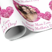 Aangepaste foto, wens roze bloemenhart Moederdag Cadeaupapier (Rol Hoek)
