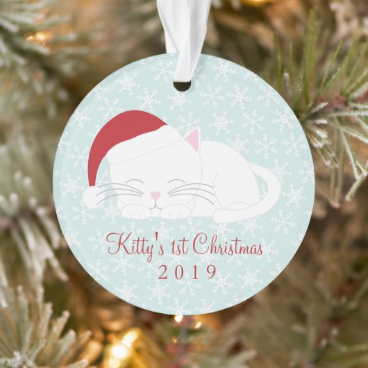 Aangepaste foto White Cat-kerstmis Ornament (Boom)