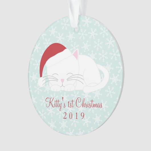 Aangepaste foto White Cat-kerstmis Ornament (voorkant)