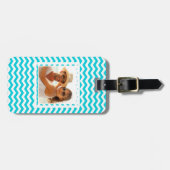 Aangepaste foto White en Aqua Zig Zag Pattern Bagagelabel (Voorkant horizontaal)