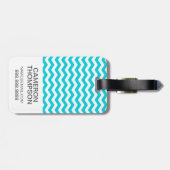 Aangepaste foto White en Aqua Zig Zag Pattern Bagagelabel (Achterkant horizontaal)