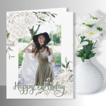 Aangepaste foto White Floral Birthday Greep
